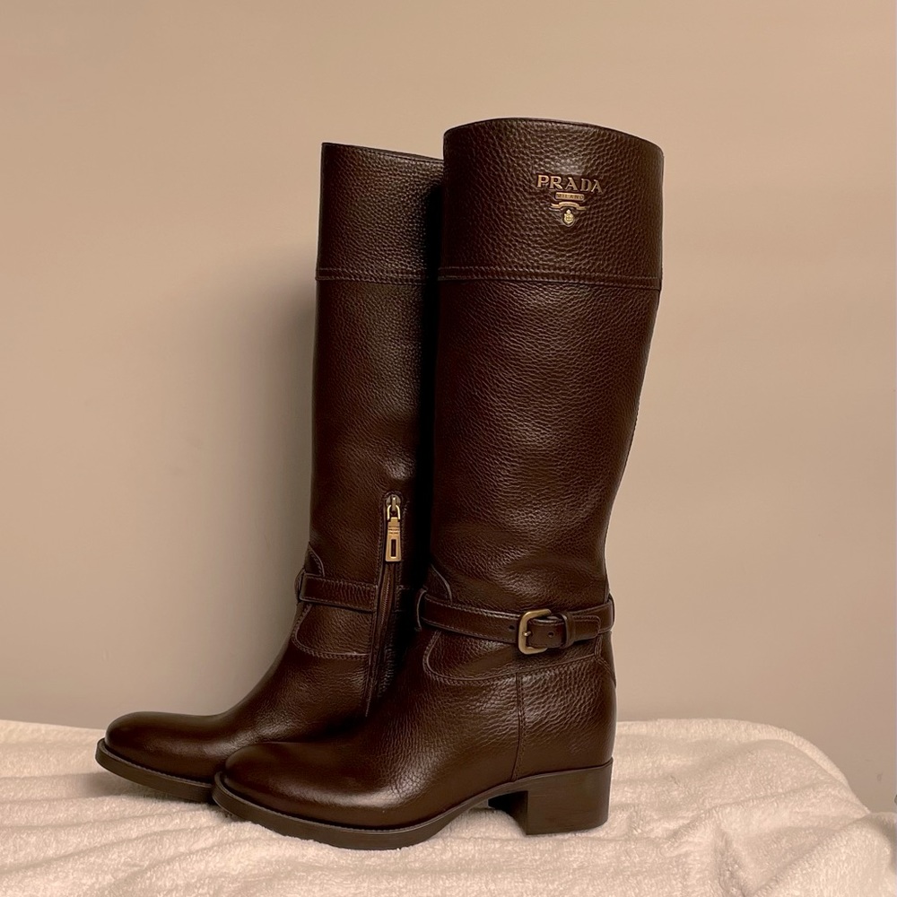 BRAND NEW PRADA knee high leather boots